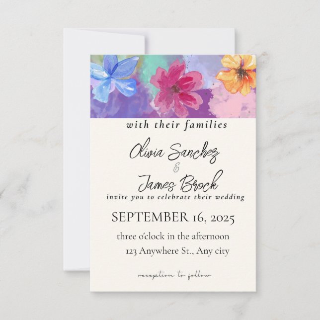 Colorful Floral  wedding invitation  (Front)