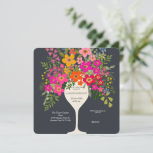Colorful Floral Wine Glass Bridal Shower Save The Date