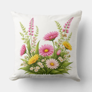 Colorful Floral with Leafs and Buds  Cushion