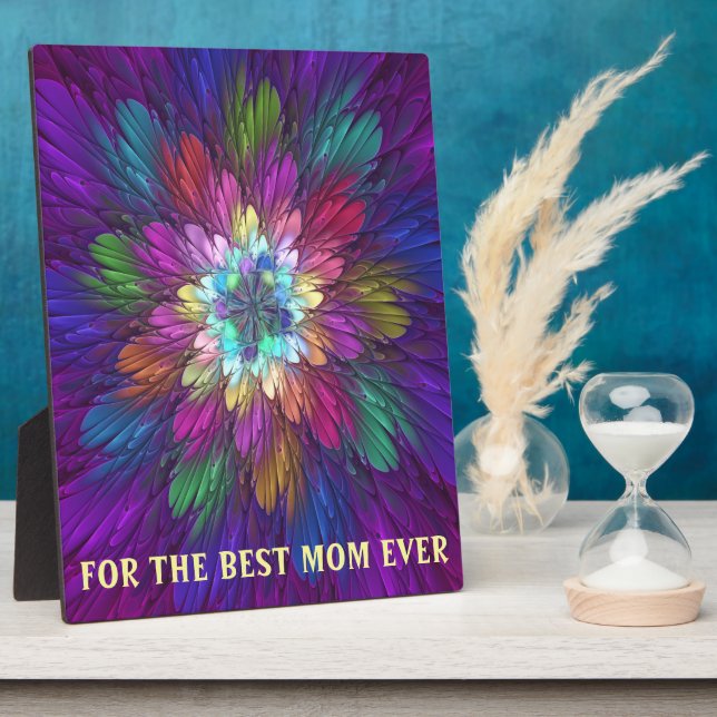 Colorful Flower Abstract Fractal Art Best Mom Plaque (Side)