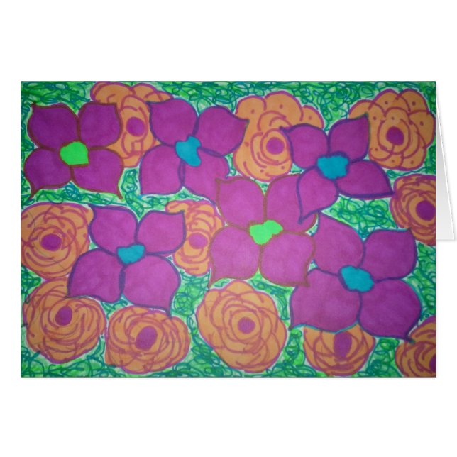 Colorful Flower Art Greeting Card (Front Horizontal)