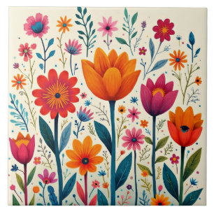 Colorful Flower Art Illustration, Tile