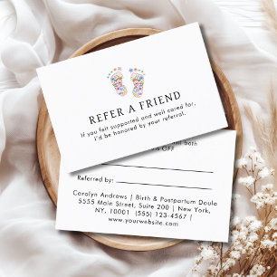 Colorful Flower Baby Footprint Logo White Referral Card