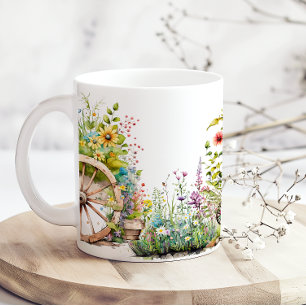 Colorful Flower Garden Wagon Wheel Country Coffee Mug