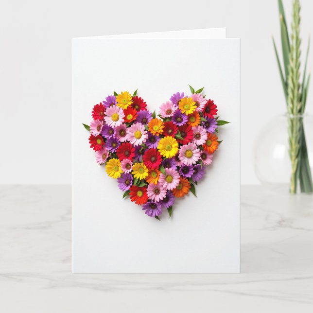 Colorful Flower Heart Love Card (Front)