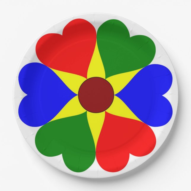 COLORFUL FLOWER HEARTS PAPER PLATE (Front)