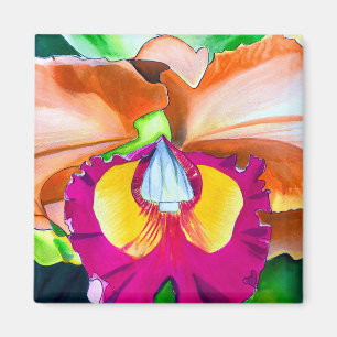 Colorful flower orchid watercolor art magnet