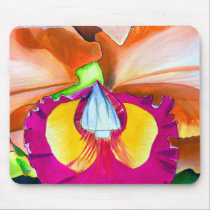 Colorful flower orchid watercolor art mouse mat