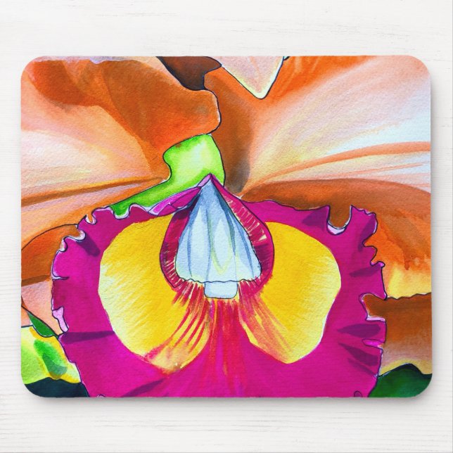Colorful flower orchid watercolor art mouse mat (Front)