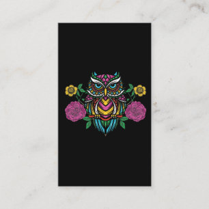 Colorful Flower Owl Graphic Floral Forest Animal Business Card
