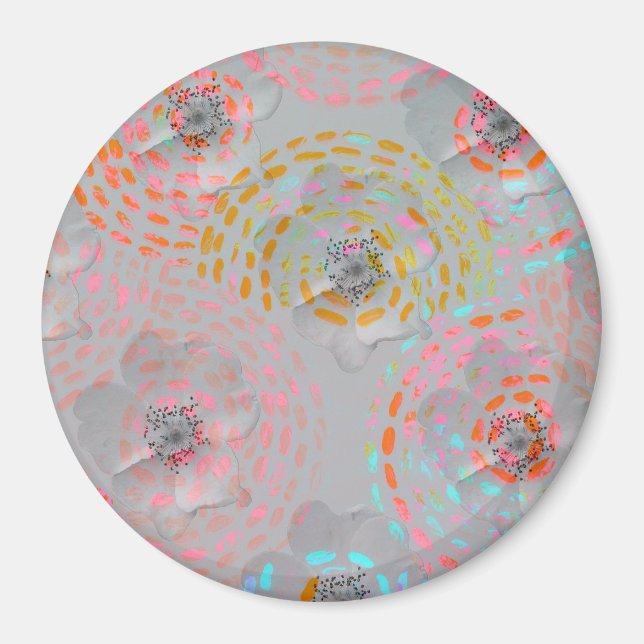 Colorful flower pattern with dotted graphic lines magnet (Front)