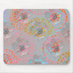 Colorful flower pattern with dotted graphic lines mouse mat