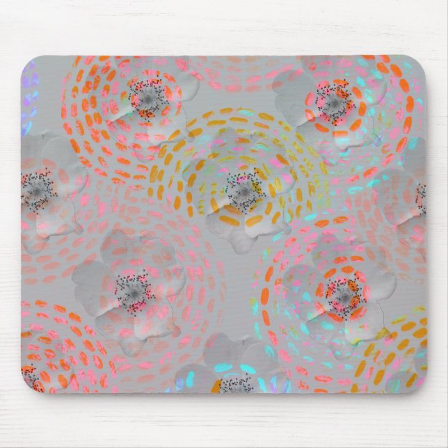 Colorful flower pattern with dotted graphic lines mouse mat (Front)