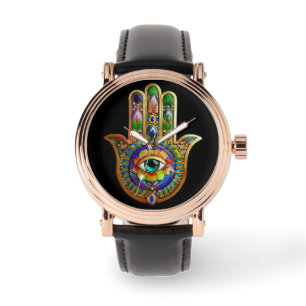 Colorful Flower Petals Turquoise Third Eye Hamsa Watch
