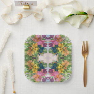 Colorful Flower Petals Watercolor Pattern Painting Paper Plate
