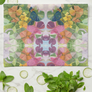 Colorful Flower Petals Watercolor Pattern Painting Tea Towel