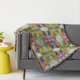 Colorful Flower Petals Watercolor Pattern Painting Throw Blanket