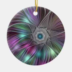 Colorful Flower Power Abstract Modern Fractal Art Ceramic Tree Decoration