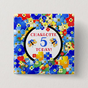  Colorful Flowers and Butterflies Birthday Age 15 Cm Square Badge