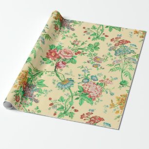 COLORFUL FLOWERS AND LEAVES CLASSIC FLORAL Ivory Wrapping Paper