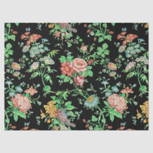 COLORFUL FLOWERS AND LEAVES DARK FLORAL Black  Tissue Paper