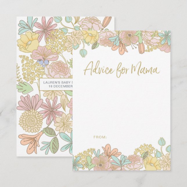 Colorful flowers Baby Shower Advice Cards (Front/Back)