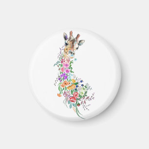 Colorful Flowers Bouquet Giraffe - Drawing Modern  Magnet