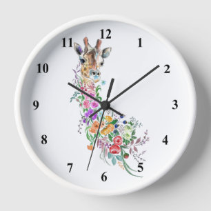 Colorful Flowers Bouquet Giraffe Wall Clock Spring