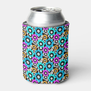 Colorful flowers daisies Blue Turquoise Purple  Can Cooler