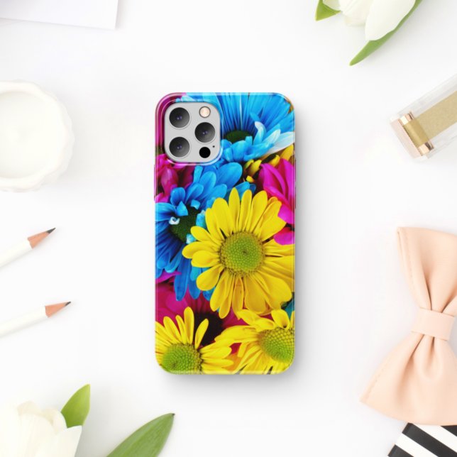 Colorful Flowers, Daisies - Blue Yellow Pink Case-Mate iPhone Case (Creator Uploaded)