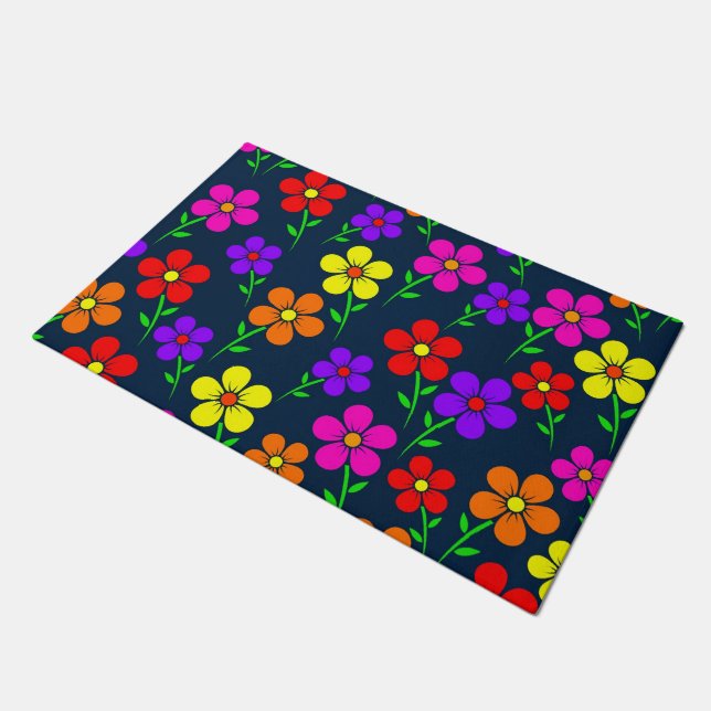 Colorful Flowers Floral Pattern Doormat (Angled)