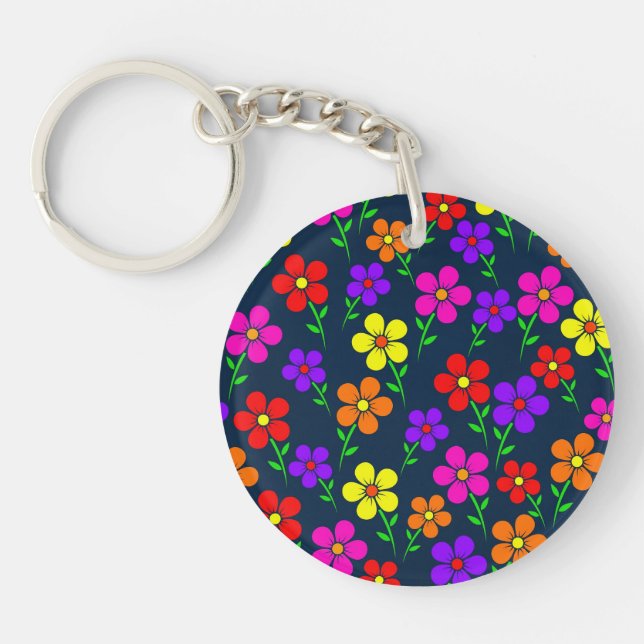 Colorful Flowers Floral Pattern Key Ring (Front)