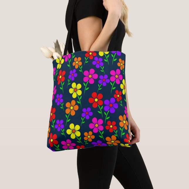 Colorful Flowers Floral Pattern Tote Bag (Close Up)