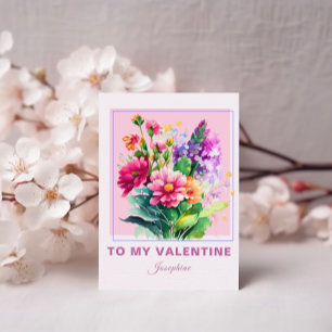 Colorful Flowers For My Valentine Valentine's Day Card
