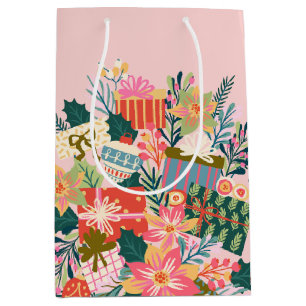 colorful flowers gifts modern cute pink christmas medium gift bag