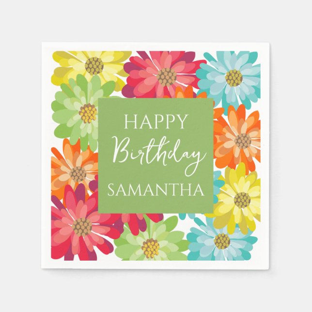  Colorful Flowers Happy Birthday Party  Napkin (Front)
