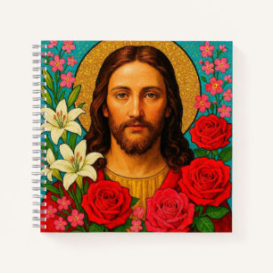 Colorful Flowers Jesus Notebook. Notebook