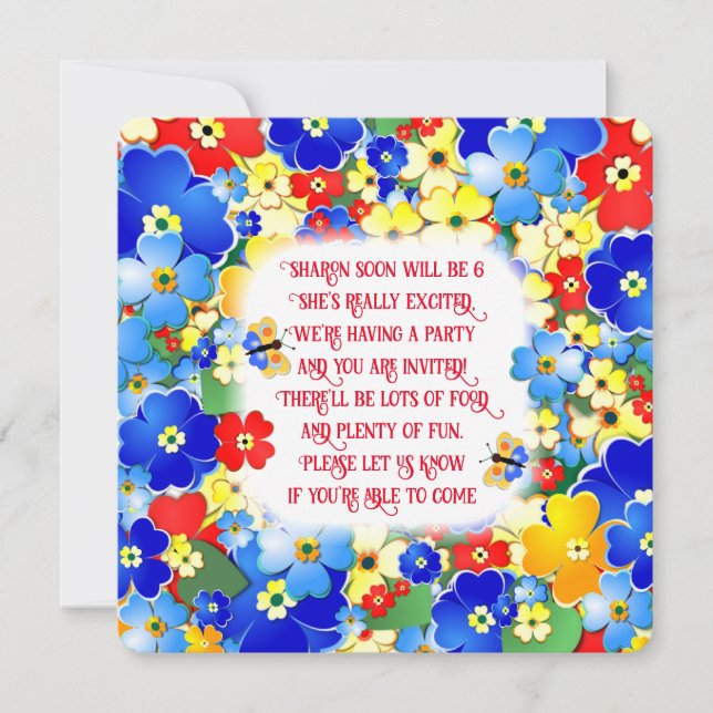 Colorful flowers Kids Birthday PartyInvitation Invitation (Front)