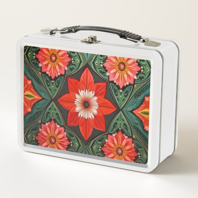 Colorful flowers metal lunch box (Front)