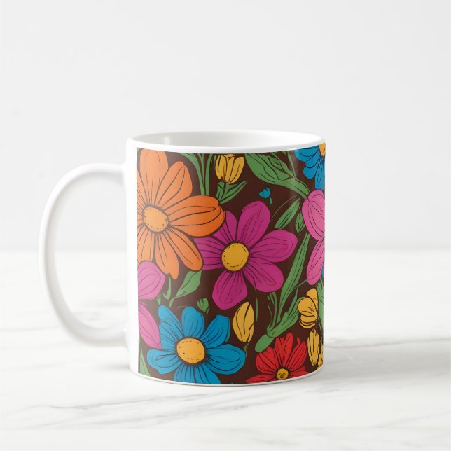 Colorful flowers pattern coffee mug (Left)