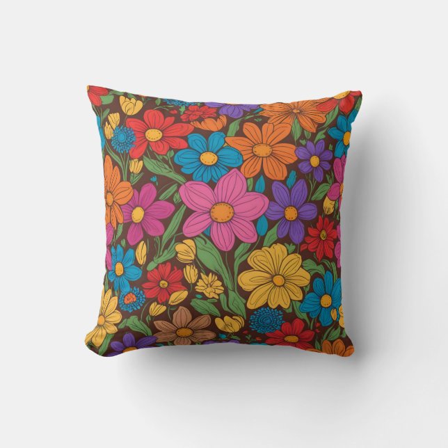 Colorful flowers pattern cushion (Front)