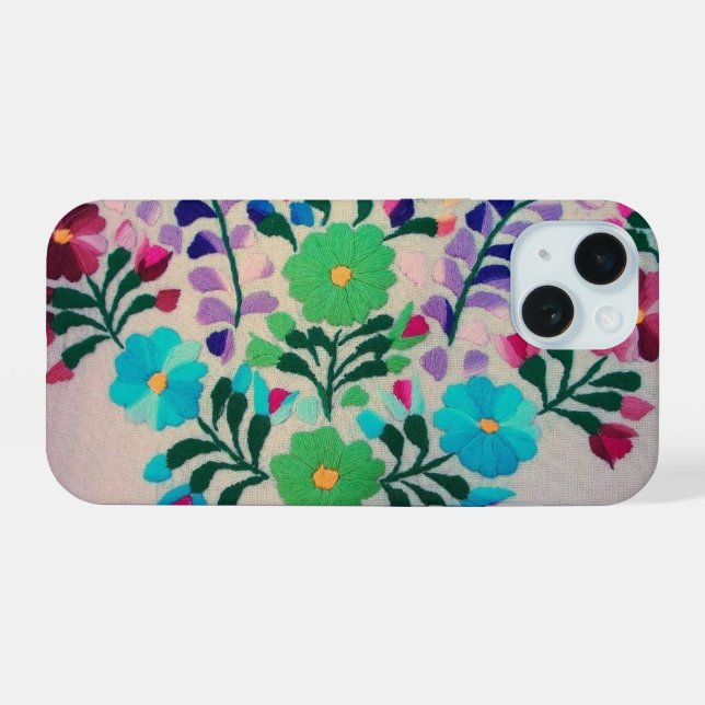 Colorful Flowers Pattern iPhone 15 Case (Back Horizontal)