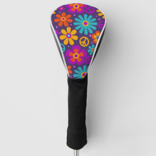 Colorful Flowers Peace Love Groovy Retro Hippie Golf Head Cover