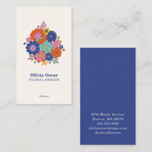 Colorful Flowers Retro Floral Florist Blue Business Card