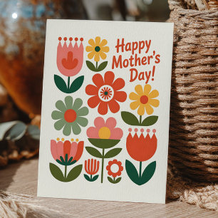 Colorful Flowers Retro Floral Happy Mother's Day Postcard