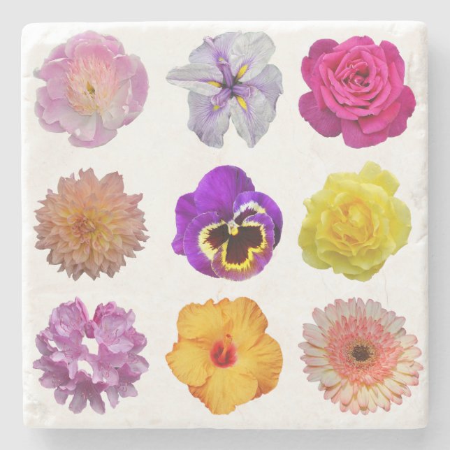 Colorful flowers stone coaster (Front)