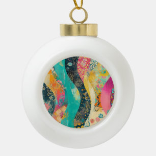 Colorful Flowers Wave Ceramic Ball Christmas Ornament
