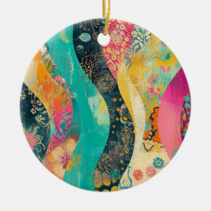 Colorful Flowers Wave Ceramic Tree Decoration