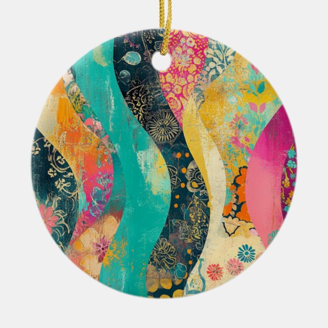Colorful Flowers Wave Ceramic Tree Decoration (Front)