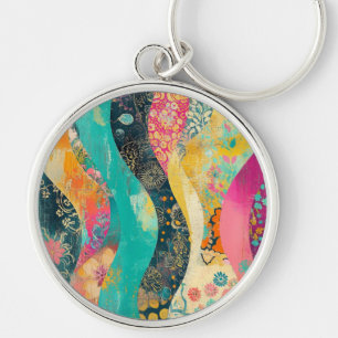 Colorful Flowers Wave Key Ring